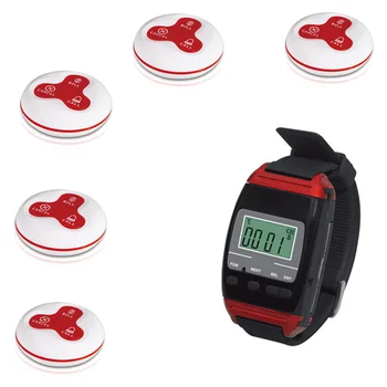 

Waiter Calling System wireless table call bell restaurant guest pager 5pcs waterproof call button 1pc wrist watch pager buzzer