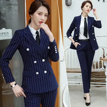 

New Spring and Autumn Fashion Stripe Professional Suit Business Suit Women's Suit Temperament Formal High-end Small Suit