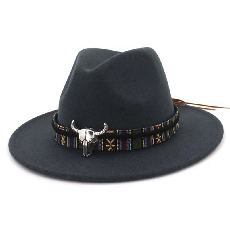Ретро ковбойская шляпа для женщин мужчин зима осень Джаз Конный сомбреро кепки - Цвет: HT2982DG