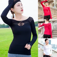 Женский сетчатый топ для йоги, открытая спортивная футболка с длинным рукавом, быстросохнущая Спортивная футболка для фитнеса, Облегающая рубашка YA88