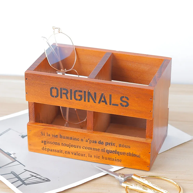 

Factory Direct Grocery Desktop Wooden Remote Control Storage Box Wooden Pen Holder Vintage Old Wooden Box Debris Storage