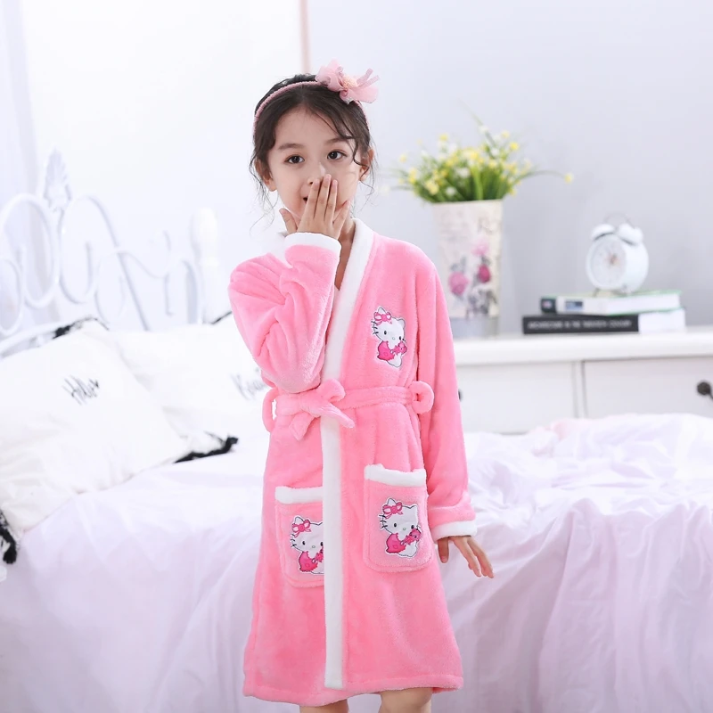 Bathrobe kids Fashion Winter Children's Bath Robes cartoon Flannel Bathgrowns for Big Boys Girls Soft Belt night-robe