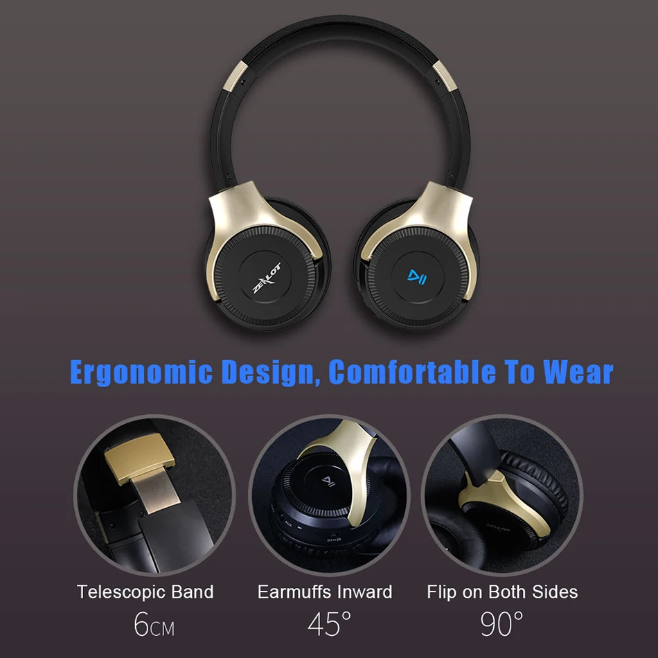 ZEALOT B26 беспроводные наушники Bluetooth гарнитура над ухом AUX TF карта воспроизведения громкости сенсорное управление