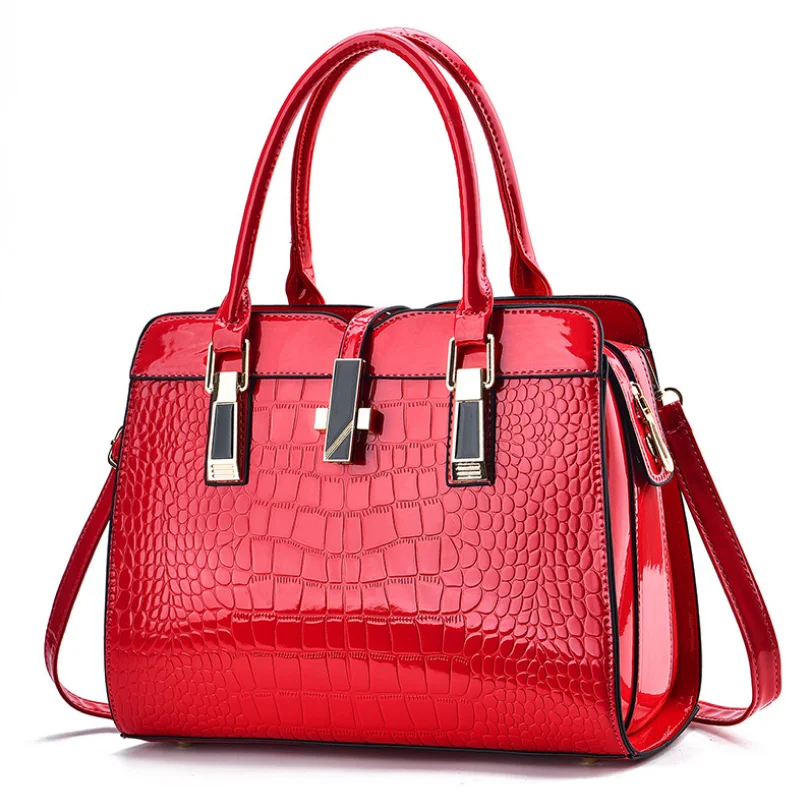 Ladies Handbag Fashion Bright Leather One-Shoulder Messenger Bag Large-Capacity Crocodile Pattern