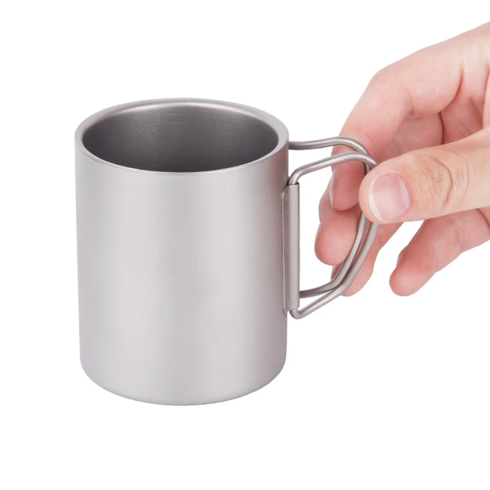 Lixada Camping Titanium Mug Double Wall Titanium Mug Outdoor Picnic Cookware Coffee Water Mug with Foldable Handle 50ML-750ML 3