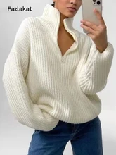 

Autumn Winter Thickening Knitted Sweater Women Casual Zipper Polo Collar Loose Knitted Pullovers Female White Jumper 2021