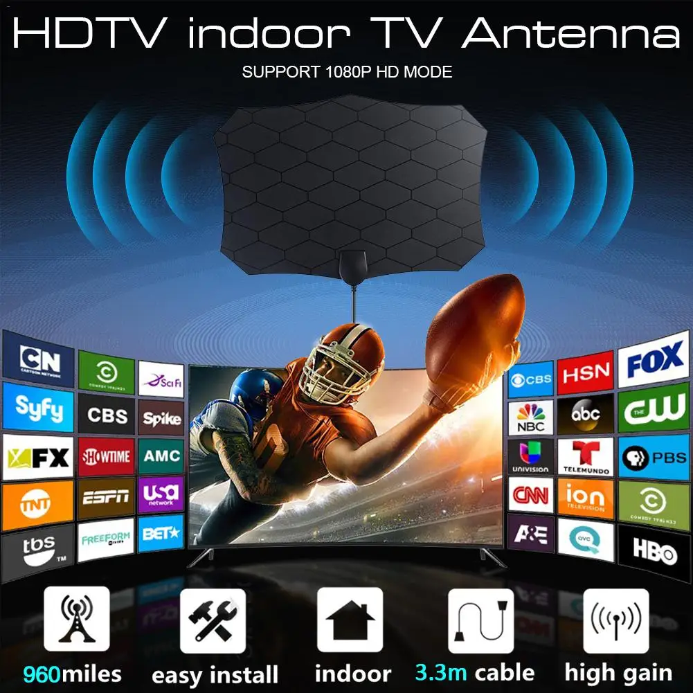 Новейший 4K 25 дБ с высоким коэффициентом усиления HD ТВ блок DTV цифровая ТВ антенна ЕС вилка 960 миль усилитель активная Крытая антенна HD плоский дизайн DVB-T2