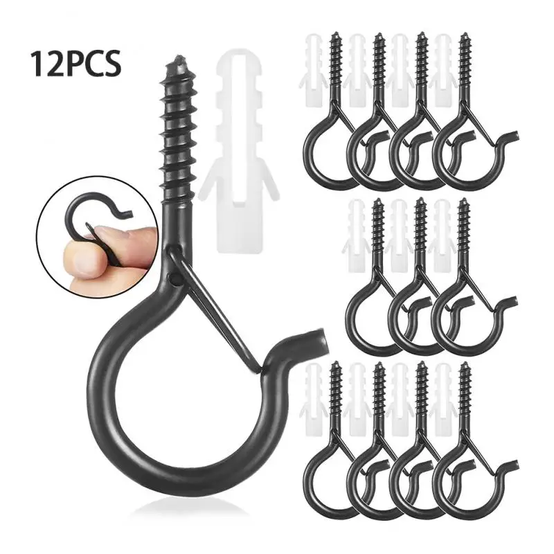 IIDA 15 Pack Q Hanger Heavy Duty Black Screw in Hook for Outdoor Christmas String Lights Plants Party Decoration Ceiling Hook 