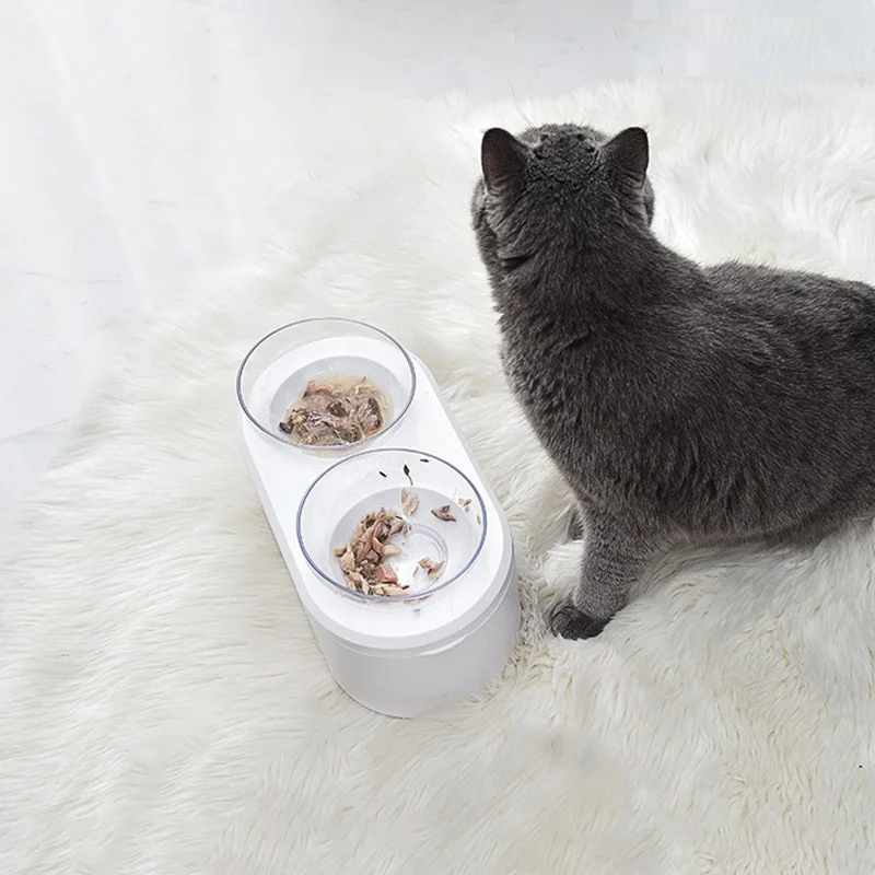Кошка Собака поднятый кормушка с герметичным хранения Pet Съемная миска для воды с повышенным подставкой наклоненные двойные миски съемные