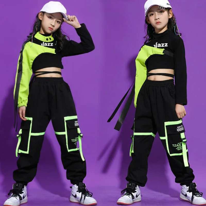 Kids Ballroom Hip Hop Clothing Outfits Crop Top Sweatshirt Streetwear Tactical Cargo Pants For Girls Jazz Dance Costume Clothes for girl dance costume,children costumes