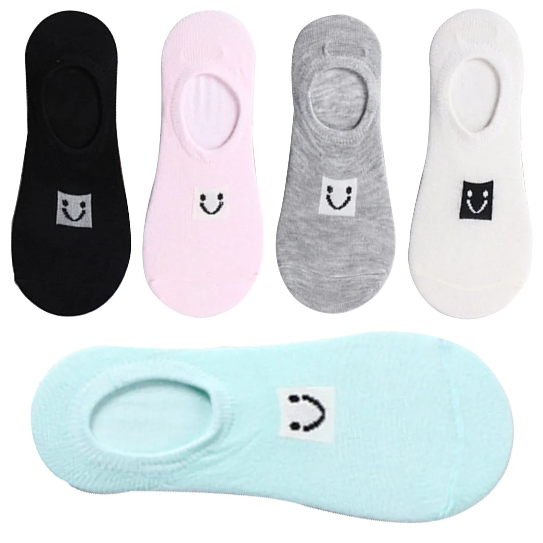 Boat Socks Smile Face Summer Breathable Comfortable Casual GirlSocS Good Quality Expression Socks 5 Pairs Of Silicone Invisible