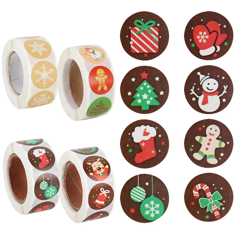 

500pcs/roll Christmas Stickers Xmas Gift Sealing Labels Thank you Santa Tree Design Diary Scrapbooking Stickers Navidad noel