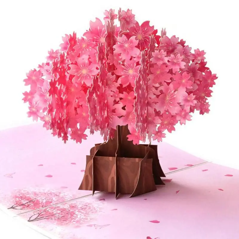  Cherry Blossoms 3D UP Cards Valentines Day Postcard with Envelope Stickers Wedding Invitation Greet - 4.00027E+12