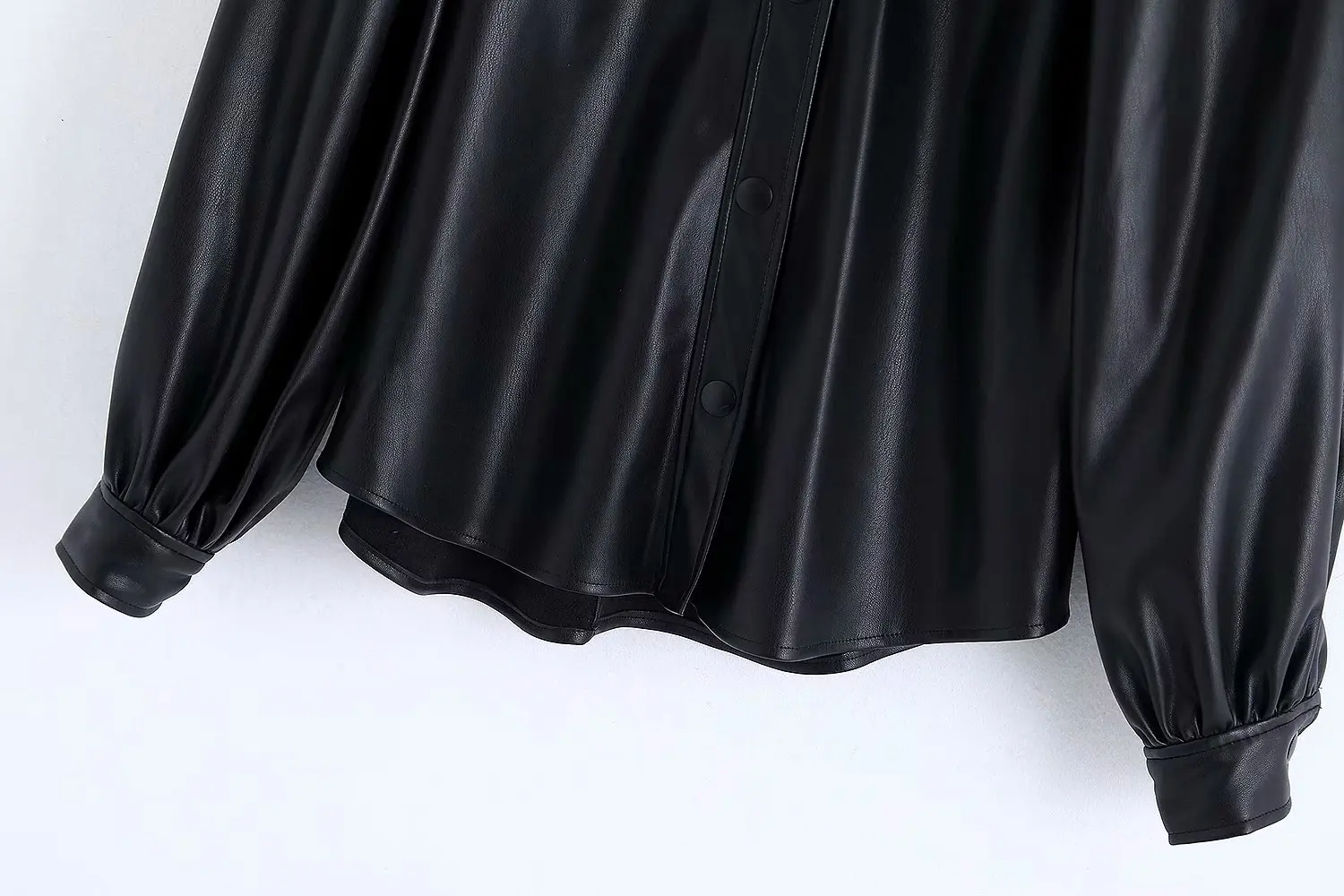 Винтажная Стильная женская рубашка из искусственной кожи на пуговицах, модные женские блузки из искусственной кожи с воротником с лацканами и длинным рукавом, шикарные топы