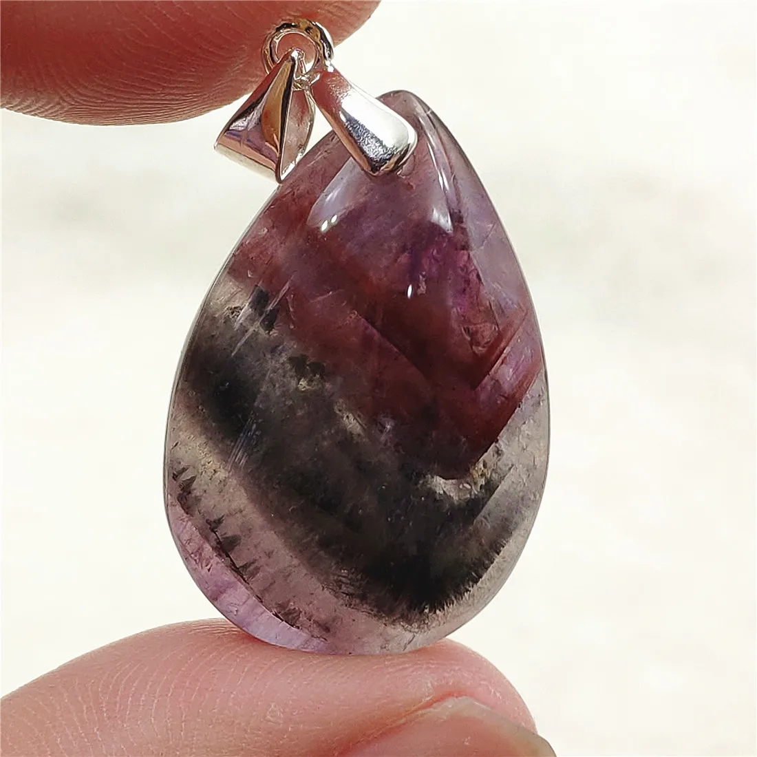 Genuine Natural Cacoxenite Auralite 23 Purple Red Pendant Water Drop Rutilated Bead Women Men AAAAAA