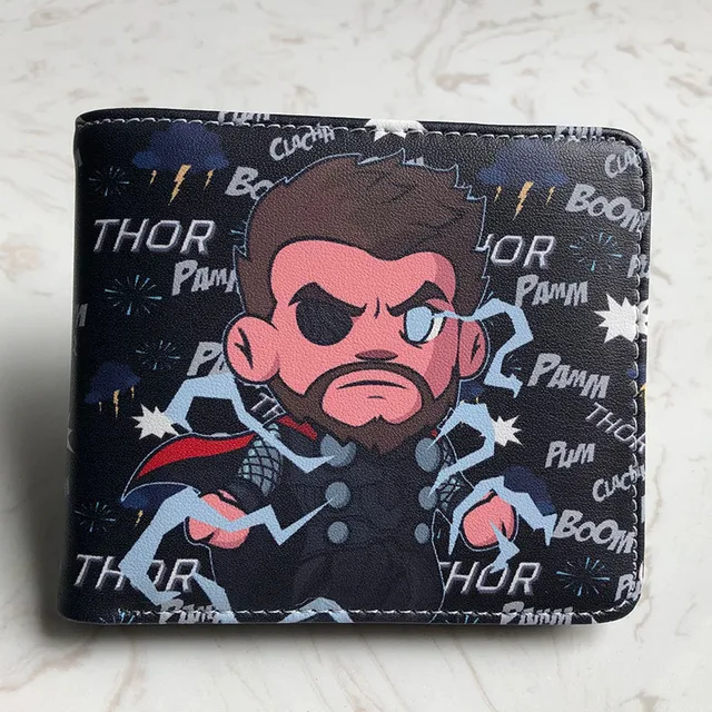 Marvel Men Wallet Q Version Captain America SpiderMan Wallet Men Comic Version Super Heroes Wallet Women with Card Holder Wallet Q version Thor
