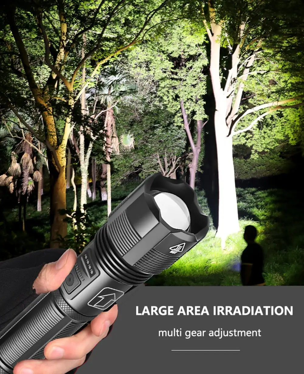 D2 Flashlight Super Bright LED XHP70 XHP50 4 Core Torch Hiking Camping P70.2 Power Display AAA or 18650 EDC Flashlights Lighting high powered flashlights