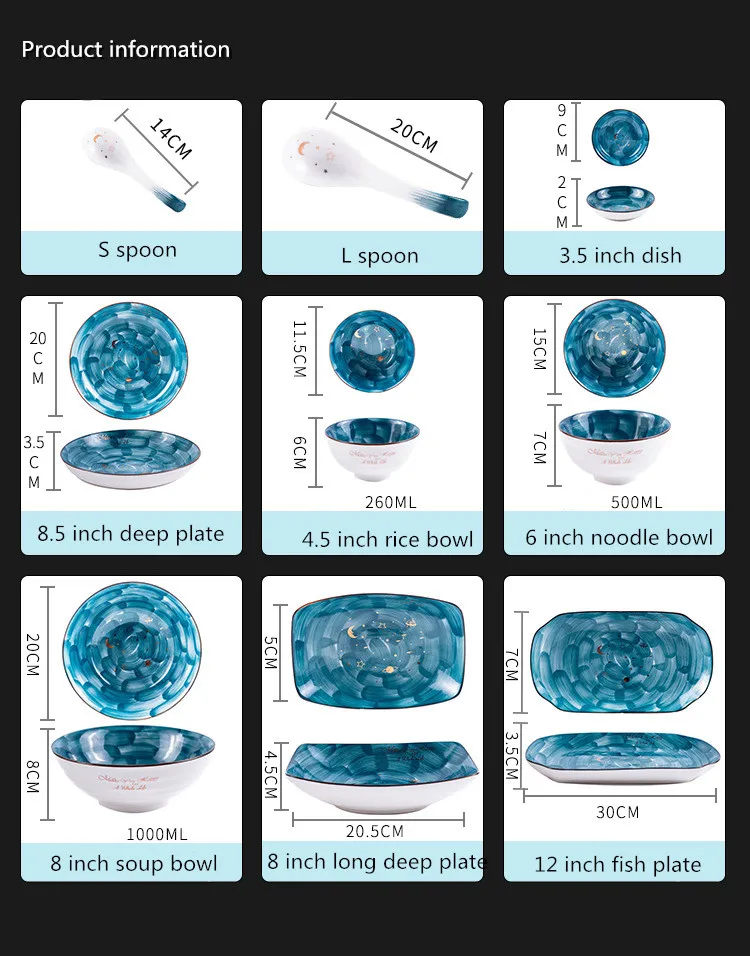 Набор керамических тарелок в скандинавском стиле, ручная роспись, звездное небо, кухонная тарелка, керамическая посуда, блюда для еды, рисовый салат, суп, лапша, миска