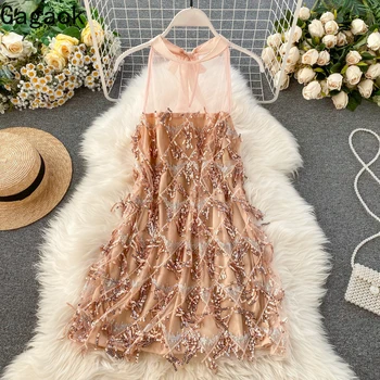 

Gagaok Women Dress 2020 Sexy & Club Summer New Stand Plaid Tassel Sleeveless Empire Slim Sweet Chic Wild Female Fashion Dresses
