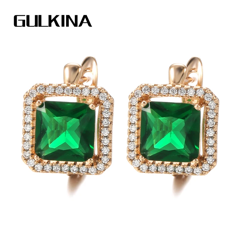 

Gulkina Square Green Natural Zircon Stud Earrings For Women Fashion 585 Rose Gold Earrings Wedding Jewelry Valentines Gifts