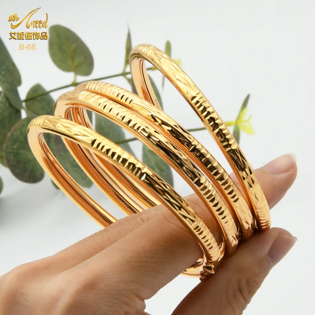 ANIID Copper Bangles Set For Women Charm African Bracelet Dubai Jewelry Gold Color Designer Arabic Luxury Fashion Hawaiian Gift B-68-4PCS