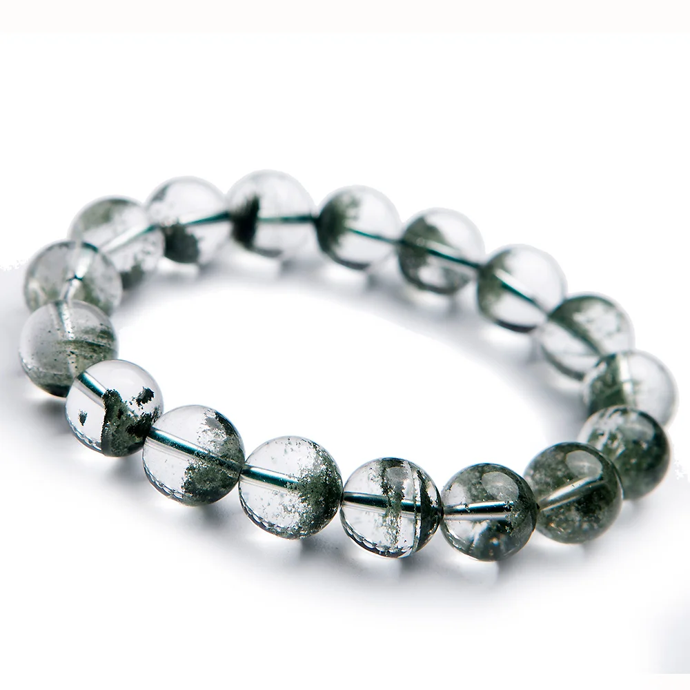 

12mm 100% Natural Green Phantom Quartz Ghost Chlorite Crystal Bracelet Clear Round Beads Stretch Women Men Jewelry AAAAA