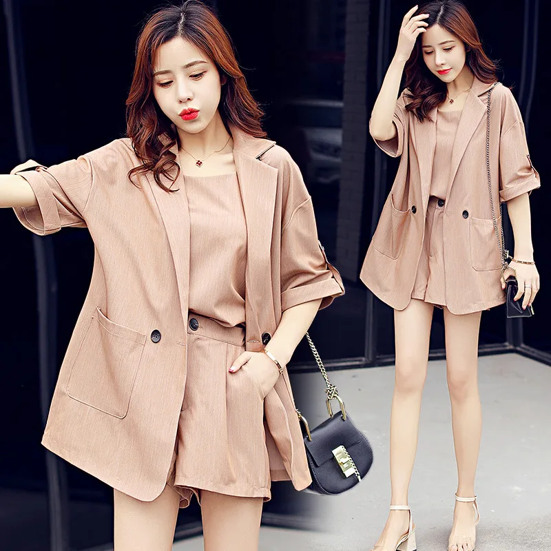 

Summer Suit Three-piece Set Korean-style Fashion Suit Shorts Set Short-height Casual British-Style Thin Coat Fashion