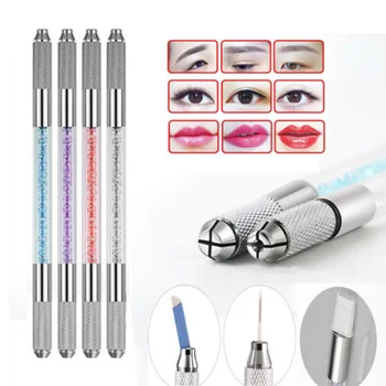 

1Pcs Dual Head Crystal Acrylic Manual Microblade Needle Holder Professional Permanent Eyebrow Tattoo Pen