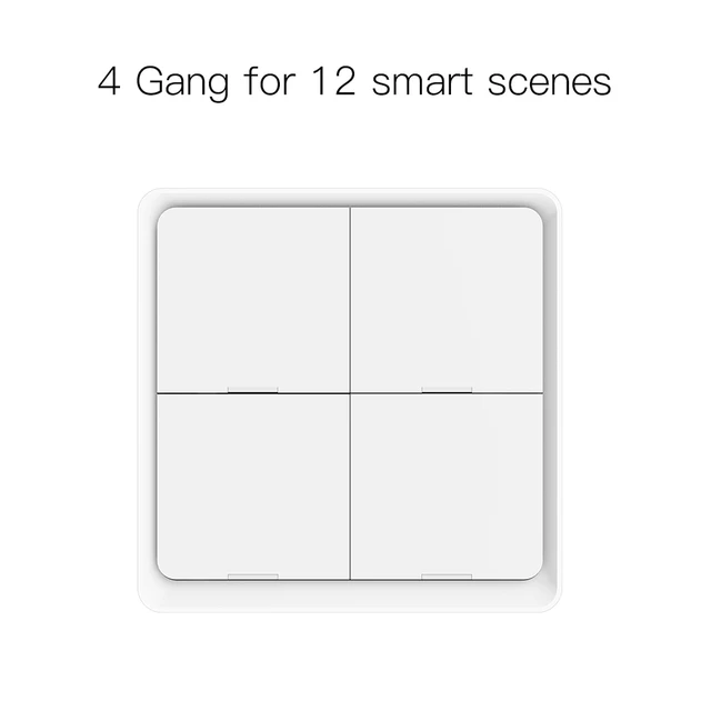 4 Gang Tuya ZigBee Wireless 12 Scene Switch Push Button Controller Battery Powered Automation Scenario for Tuya Devices 4 Gang White