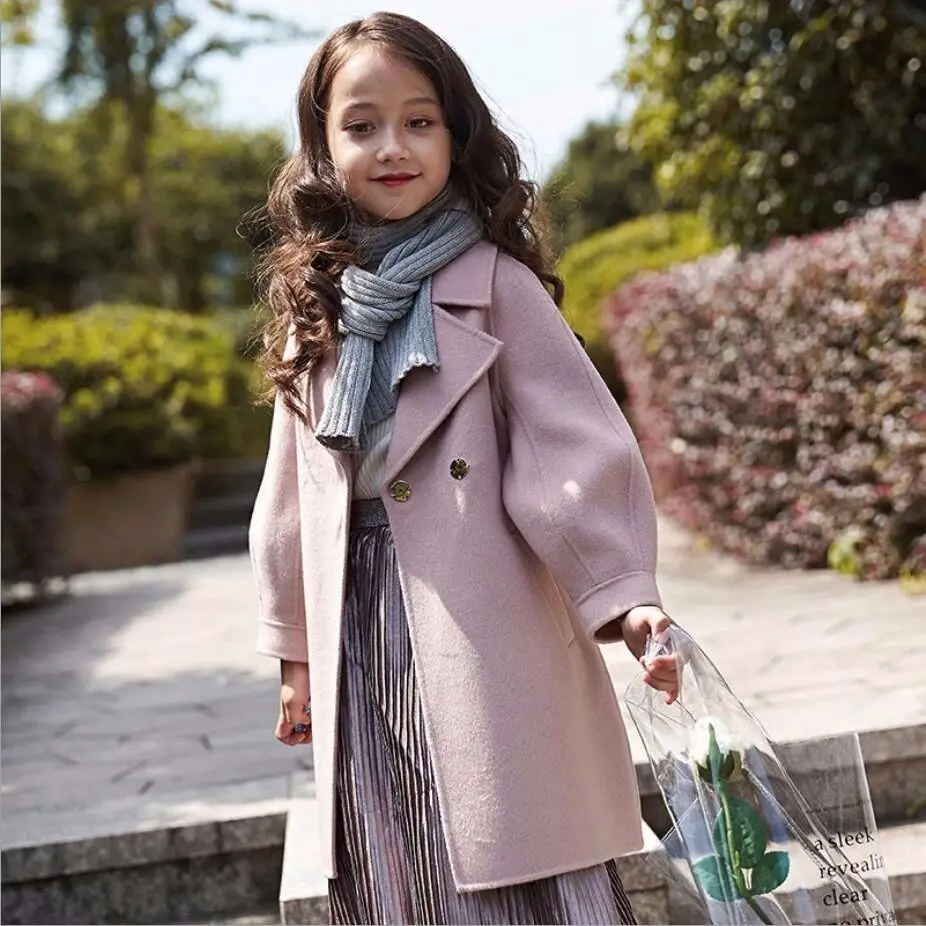 

Elegant Violet Winter Autumn Woolen Coat Girls Kids Thicken Outerwear Teenage Top Costume Evening Party Children's Clothing