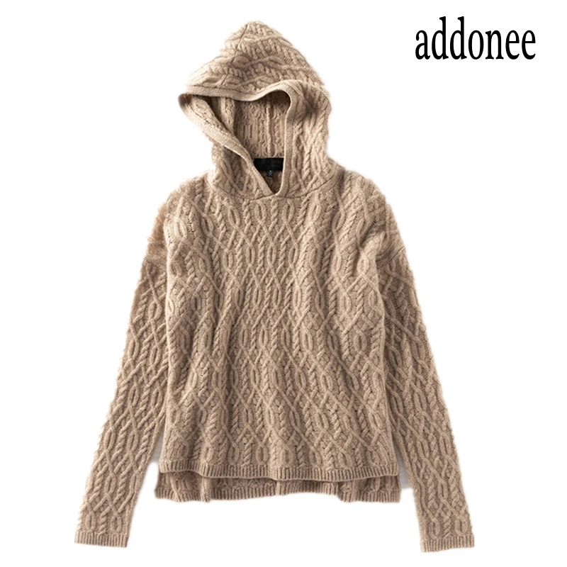 

Striped Short Front And Long Back New Style High Quality Thick Spring Autumn Winter Women Patchwork Knit Hoodie Sweatshirt Loose