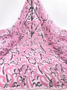 

2019 Latest Baby pink Velvet sequined lace fabric French Nigerian Lace Fabrics High Quality sequin African Lace Fabric Wedding