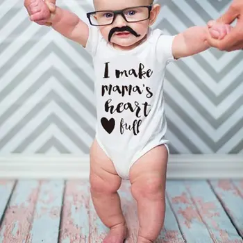 

Summer Baby Girls Boys Unisex Casual All-match Style Short Sleeves Fashion Heart Letters Printing Round Collar Triangle Romper