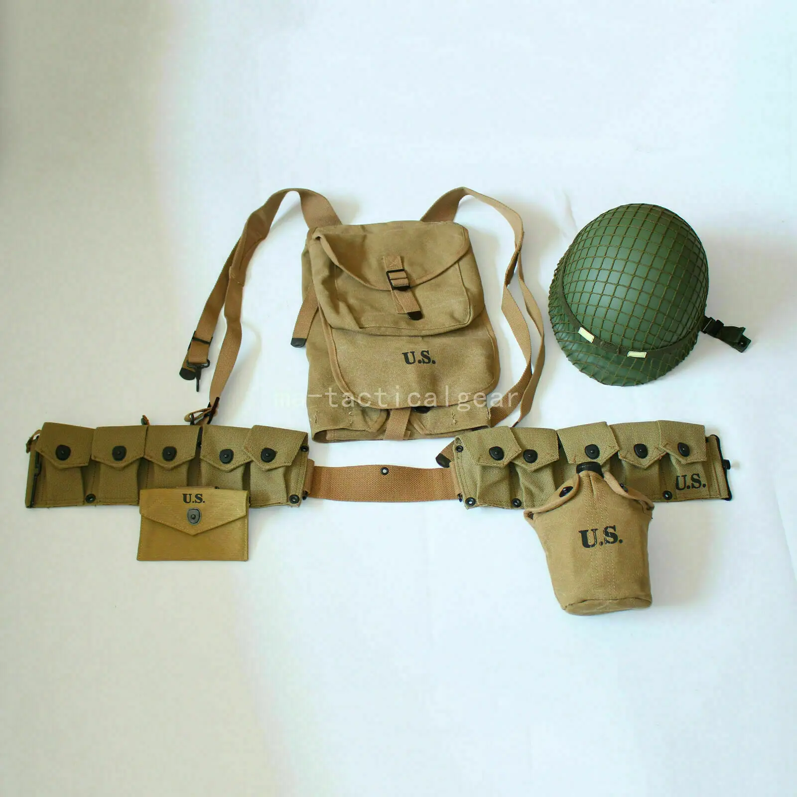 WW2 US Army Soldier Gear M1928 Haversack M1 Helmet Bar Belt Tools Bag Canteen SET MILITARY EQUIPMENT COLLECTION WAR REENACTMENTS | Спорт и