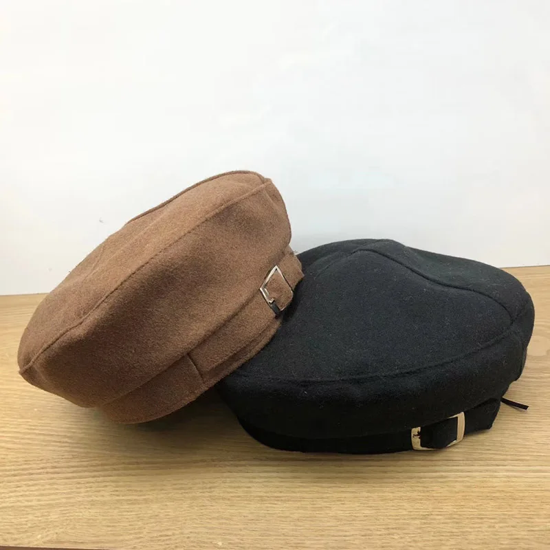 MAXSITI U Autumn and winter temperament woolen Beret women's solid color iron buckle RETRO art flat top painter hat | Аксессуары для