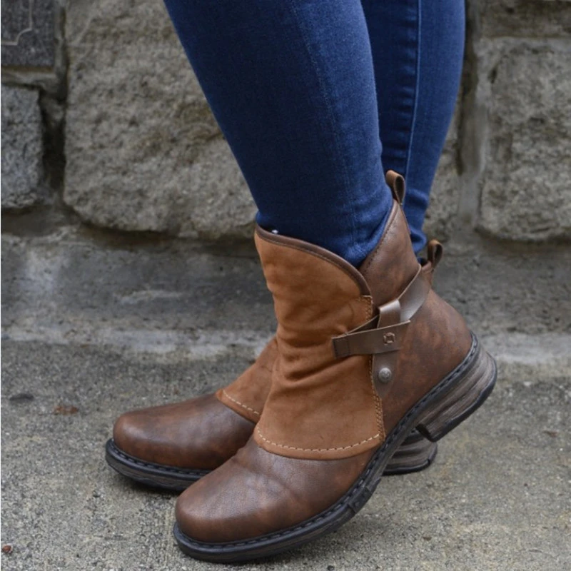 Botas de para Mujer, botines planos con plataforma y cremallera, estilo Punk, otoño e invierno, de nieve| - AliExpress