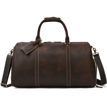 Luufan Mens Genuine Leather Travel Bag Travel Tote Big Weekend Bag Man Cowskin Duffle Bag with shoe pocket Luggage Male Handbags 2