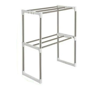 

Practical Boutique Stainless Steel Adjustable Multifunctional Microwave Oven Shelf Rack Standing Type Double Kitchen Storage Hol