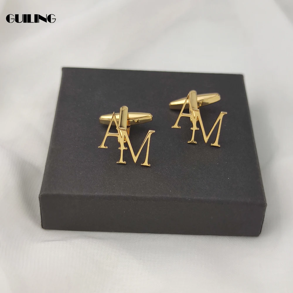 Dainty Personalized Custom Made 2 Initials Nameplate Charm Letter Cufflinks Stainless Steel Twins Cuff Jewelry Men Suit Gift | Украшения и