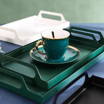 

1Pc Serving Tray Chic Safe Fine Handle Rectangular Tray Metal Platter Food Plate