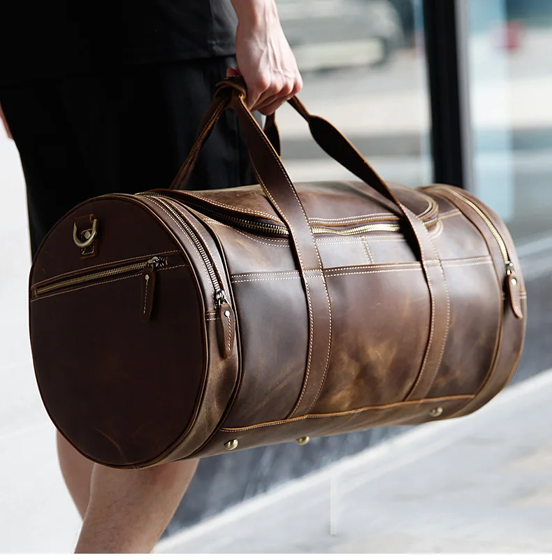 Luufan натуральная кожа Дорожная сумка для мужчин Круглый Шап вещевой мешок для деловой поездки Мужская Выходная сумка дальняя дорожная большая сумка