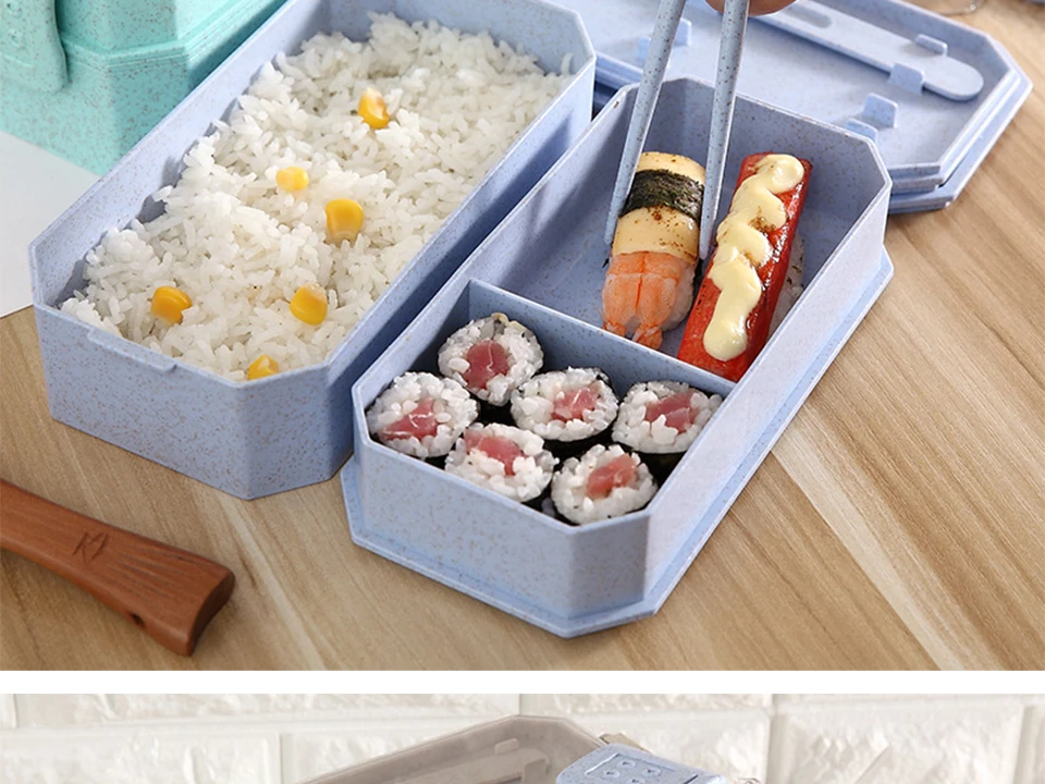 Microwavable Ланч-бокс контейнер для хранения еды Bento с ложками палочки для еды для детей два слоя для ланча бэнто