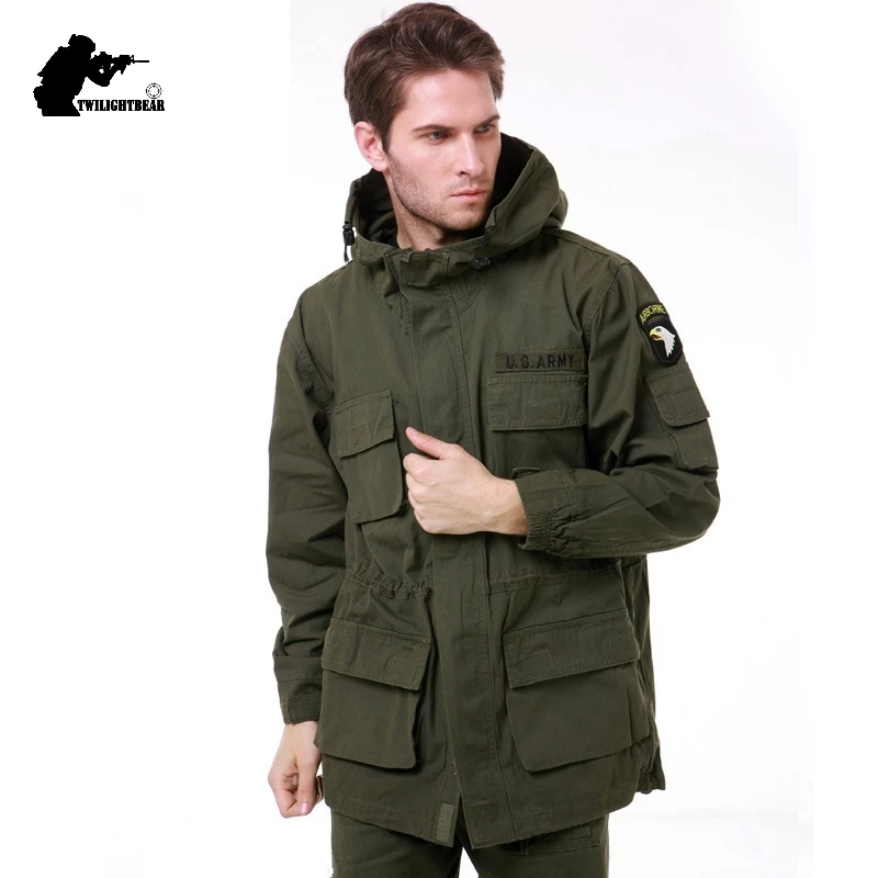 US Army Classic M65 Tactical Trench Men Windbreaker Coat Pure Cotton Solid Men\'s Clothing Winter Fleece Military Jacket AF802