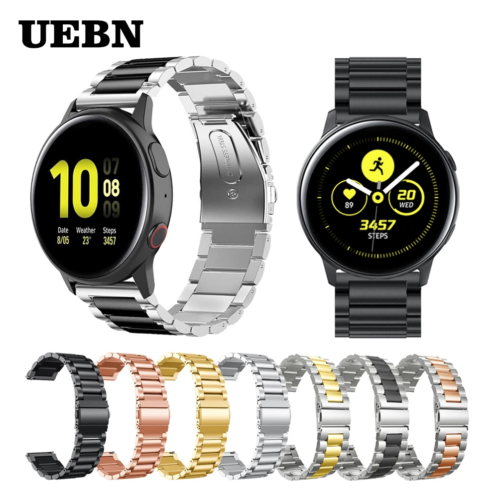 UEBN 20 мм браслет из нержавеющей стали для samsung Galaxy Watch Active 2 40 мм 44 мм ремешок для часов металлический браслет на запястье с металлической пряжкой