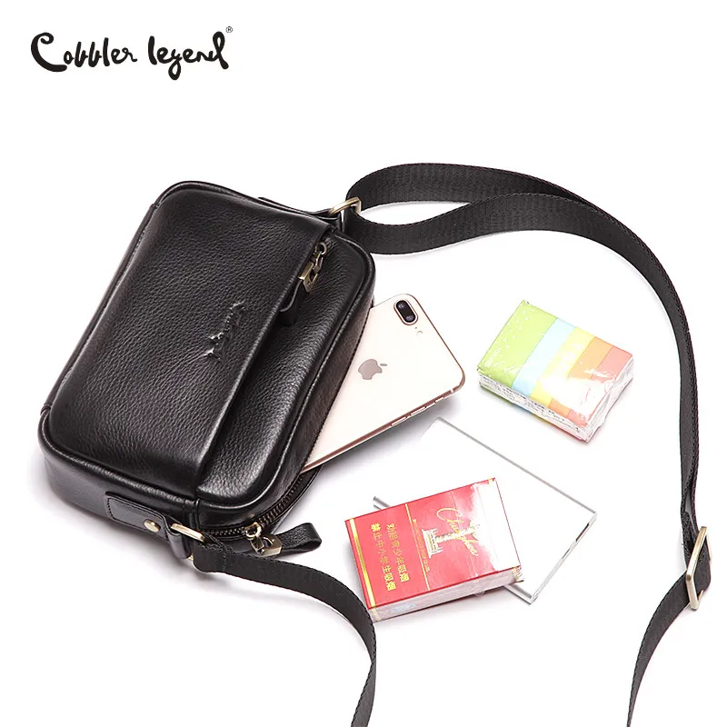 Cobbler Legend Genuine Leather Male Shoulder Outdoor Running Sport Bag Waterproof Mobile Phone Bags Multi-Function Crossbody