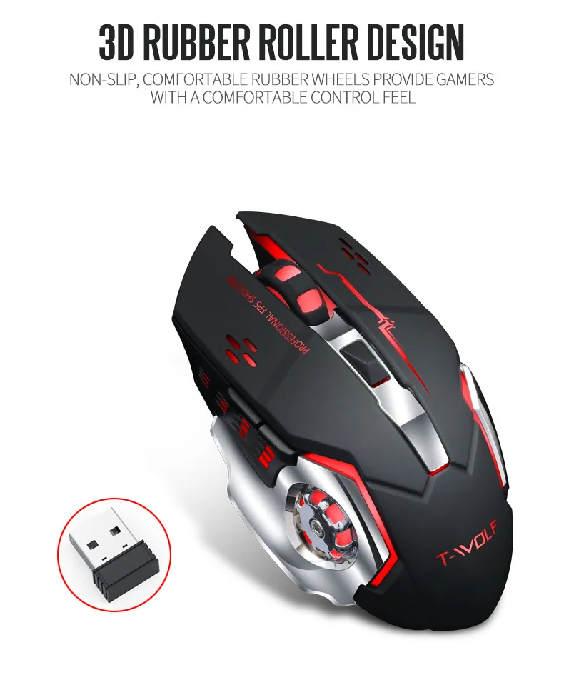 BENTOBEN Wireless 2.4G USB Optical Gaming Mouse 2400DPI  Professional Gamer Mouse Backlit Rechargeable Silent Mice For PC Laptop wireless mouse