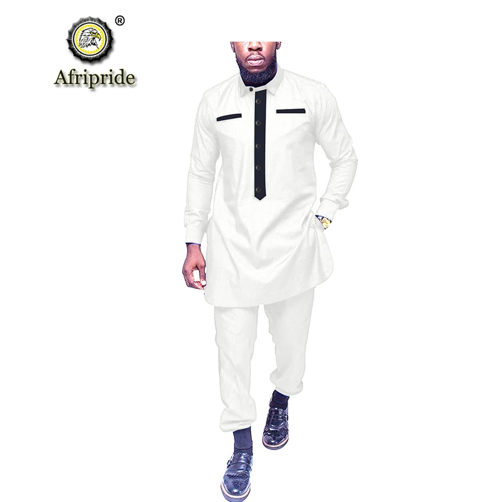 Африканская мужская одежда рубашки-Дашики рубашки и брюки с принтом Блузка для прогулок из чистого хлопка комплект из двух предметов Анкара AFRIPRIDE S1916002 - Цвет: 11 14