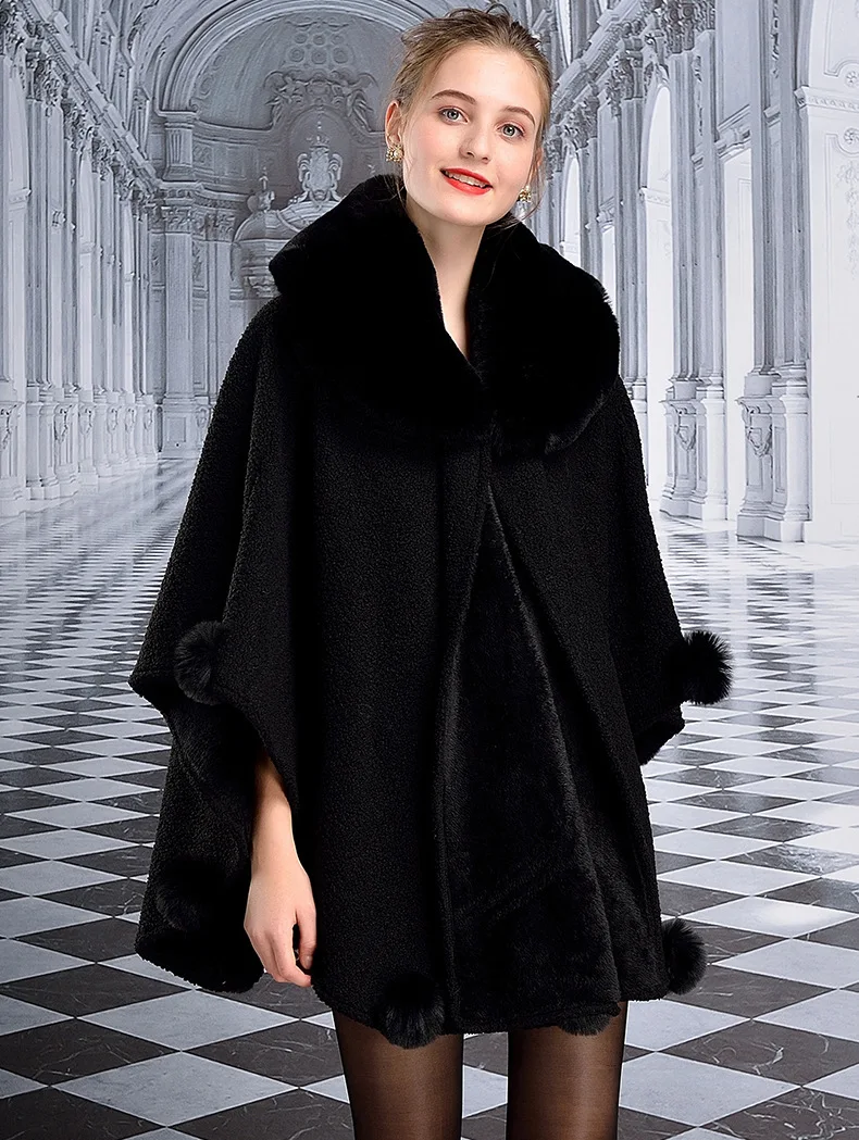 

Europe and the United States in autumn and winter new cashmere Rex rabbit fur cape shawl women warm fox fur shawl