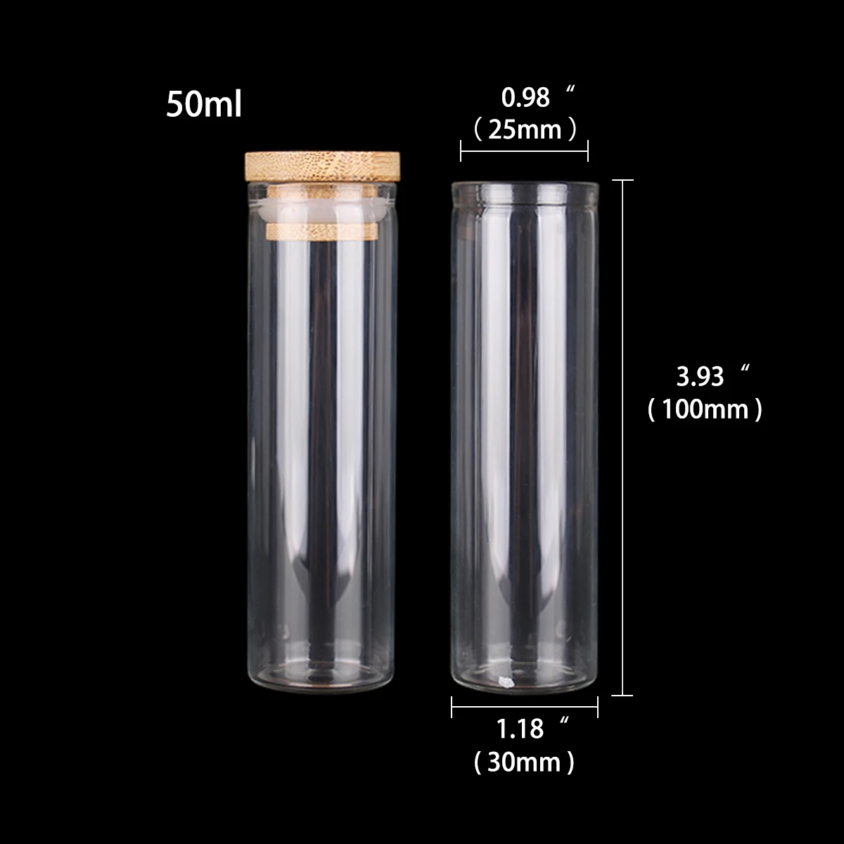 12pcs 50ml 30*100mm Clear Glass Bottles Jar Vials with Bamboo Lids Spice Pill Container for Wedding Favors 2