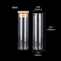 12pcs 50ml 30*100mm Clear Glass Bottles Jar Vials with Bamboo Lids Spice Pill Container for Wedding Favors 2